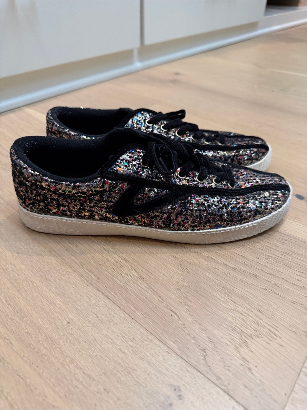 Tretorn Black Multicolor Glitter Low-Top Sneakers